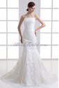 Satin and Lace Strapless Mermaid Sweep Train Wedding Dress