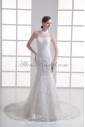 Satin and Lace Halter Neckline Mermaid Chapel Train Embroidered Wedding Dress