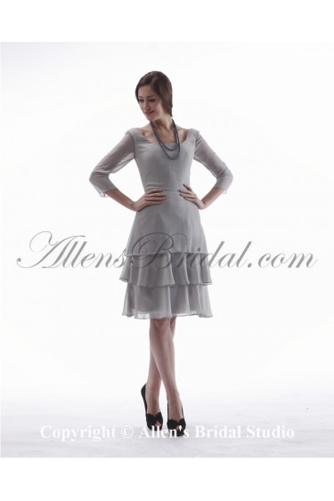 Chiffon Bateau Neckline Knee-Length A-line Mother Of The Bride Dress with Three-quarter Sleeves