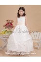 Satin and Yarn Bateau Neckline Ankle-Length Beach Flower Girl Dress with Bow and Hand-made Flowers
