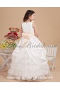 Satin and Yarn Bateau Neckline Ankle-Length Beach Flower Girl Dress with Bow and Hand-made Flowers