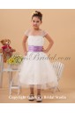 Organza Square Neckline Tea-Length A-line Flower Girl Dress with Cap-Sleeves