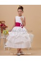 Satin Jewel Neckline Tea-Length Ball Gown Flower Girl Dress