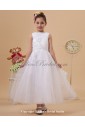 Yarn Jewel Neckline Ankle-Length A-Line Flower Girl Dress with Embroidered 