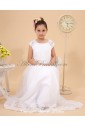 Satin and Organza Jewel Neckline Floor Length A-Line Flower Girl Dress with Embroidered 