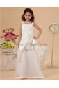 Satin and Tulle Straps Floor Length A-line Flower Girl Dress with Embroidered