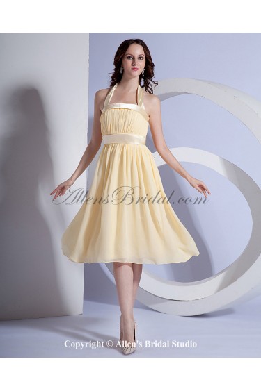 Chiffon Halter Neckline Knee-Length A-line Bridesmaid Dress