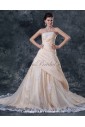 Gauze Strapless Chapel Train A-Line Wedding Dress with Embroidered