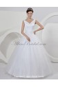 Satin V-Neckline Floor Length Ball Gown Wedding Dress with Bow Beading