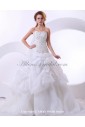 Satin Organza Strapless Neckline Chapel Train A-Line Wedding Dress with Ruffle Embroidered