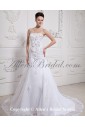 Satin and Tulle Strapless Court Train A-Line Wedding Dress with Embroidered