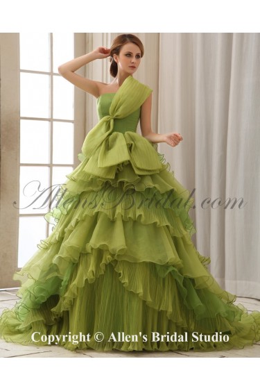 Organza Strapless Court Train Ball Gown Wedding Dress with Ruffle Bow