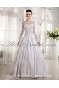Satin V-Neck Floor Length Ball Gown Wedding Dress with Embroidered and Half-Sleeves
