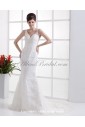 Lace V-Neck Brush Train Sheath Wedding Dress with Embroidered