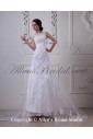 Satin and Lace Round Neckline Sweep Train A-Line Wedding Dress with Beaded
