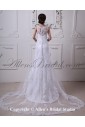 Satin and Lace Round Neckline Sweep Train A-Line Wedding Dress with Beaded