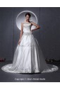 Satin Bateau Neckline Chapel Train Ball Gown Wedding Dress with Embroidered
