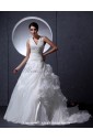 Organza V-Neck Court Train Ball Gown Wedding Dress