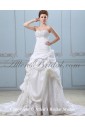 Taffeta and Lace Sweetheart Chapel Train A-line Wedding Dress with Embroidered