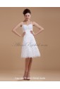 Satin and Lace Spaghetti Straps Neckline Knee-length A-line Wedding Dress with Embroidered