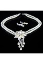 Beauitful Rhinestones and Pearls Flower Wedding Jewelry, Necklace and Earrings Set