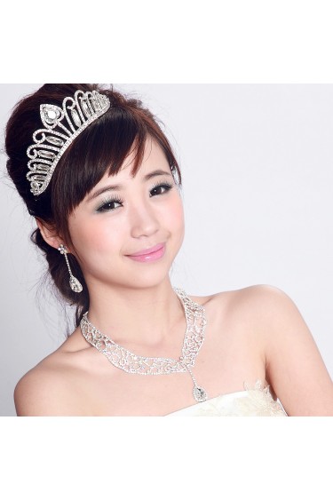 Beauitful Alloy with Rhinestones Wedding Jewelry Set with Earrings and Necklace,Tiara