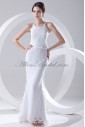 Lace Jewel Neckline Sheath Floor Length Feather Prom Dress