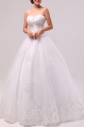 Net and Satin Strapless Floor Length A-line Gown with Pearls