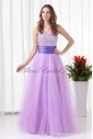Net and Satin Strapless A-line Floor-Length Sequins Prom Dress