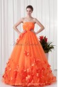 Satin and Net Strapless Ball Gown Floor Length Applique Prom Dress
