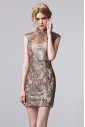 Halter High Neck Knee-length Sheath / Column Evening Dress Cocktail Party / Prom Dress with Paillettes