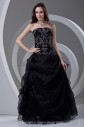 Organza Strapless Neckline A-line Floor Length Embroidered Prom Dress