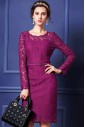 Lace Knee-length Long Sleeve Scoop Lace Mother of the Bride Dress