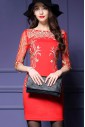 Knee-length 3/4 Length Sleeve Scoop Embroidery Mother of the Bride Dress