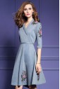 A-line Knee-length 3/4 Length Sleeve V-neck Embroidery Mother of the Bride Dress