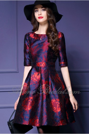 A-line Knee-length Half Sleeve Scoop Ruched Mother of the Bride Dress