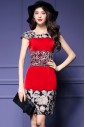 Sheath / Column Tulle Hollow Out Lace Knee-length Short Sleeve Scoop Embroidery Mother of the Bride Dress