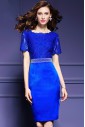 Lace Sheath / Column Knee-length Short Sleeve Scoop Embroidery Mother of the Bride Dress