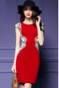 Sheath / Column Knee-length Short Sleeve Scoop Embroidery,Sequins Mother of the Bride Dress