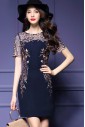 Tulle Short / Mini Short Sleeve Scoop Embroidery Mother of the Bride Dress