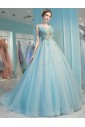 Ball Gown V-neck Tulle Prom / Formal Evening / Quinceanera / Sweet 18 Dress with Flower(s)