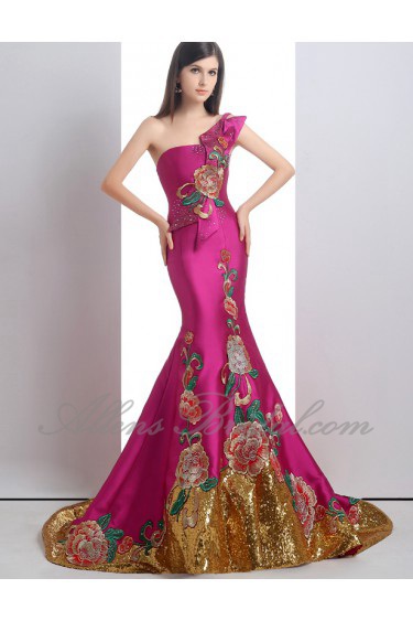 Trumpet / Mermaid One Shoulder Prom / Formal Evening Dress with Flower(s)