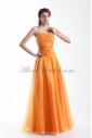 Taffeta and Tulle Strapless Floor Length A-line Beading Prom Dress