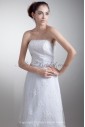 Organza and Satin Strapless Neckline Tea-Length A-line Embroidered Wedding Dress