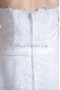 Organza and Satin Strapless Neckline Tea-Length A-line Embroidered Wedding Dress