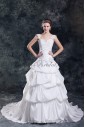 Taffeta Straps Neckline Chapel Train Ball Gown Embroidered Wedding Dress