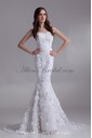 Satin and Lace Strapless Chapel Train Mermaid Wedding Dress with Flowers