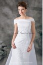 Satin Strapless Neckline Cathedral Train Sheath Embroidered Wedding Dress