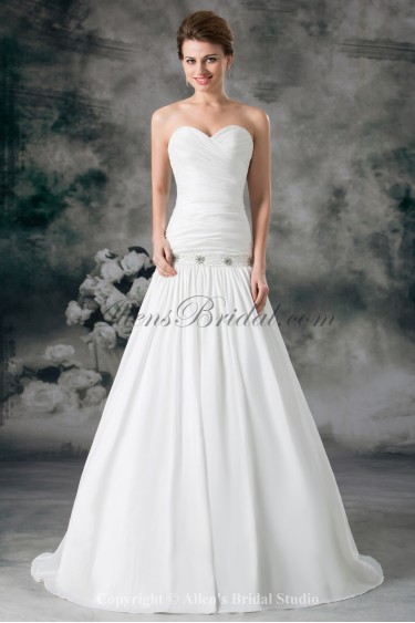 Satin Sweetheart Sweep Train Ball Gown Ruched Wedding Dress