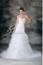 Satin and Net Sweetheart Sweep Train Ball Gown Ruched Wedding Dress